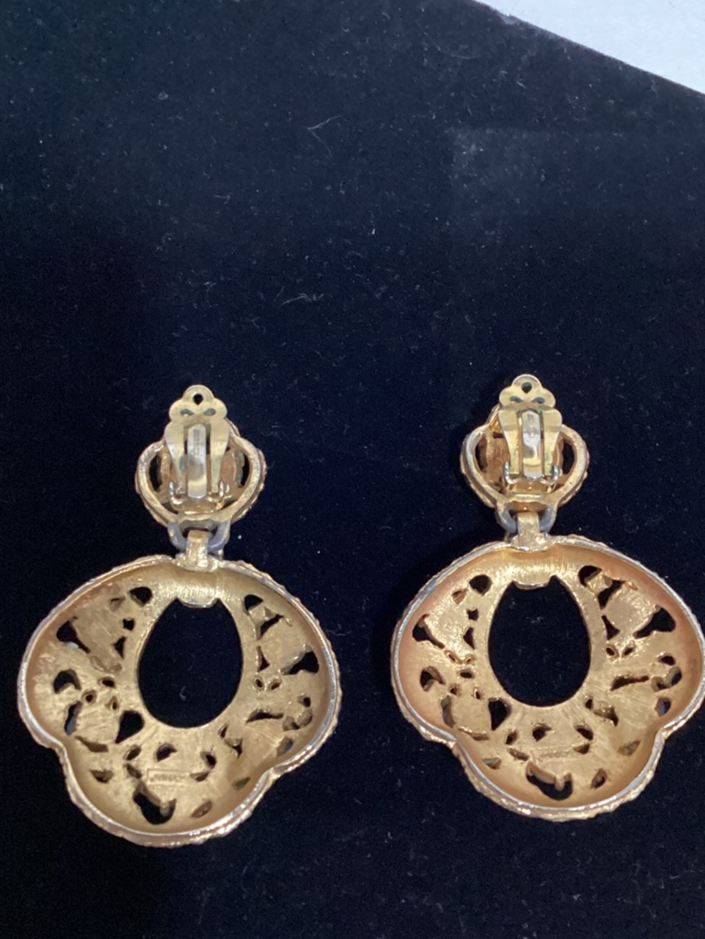 Gold-Tone Drop Earrings with Green and Blue Stones - Picture 2 of 3